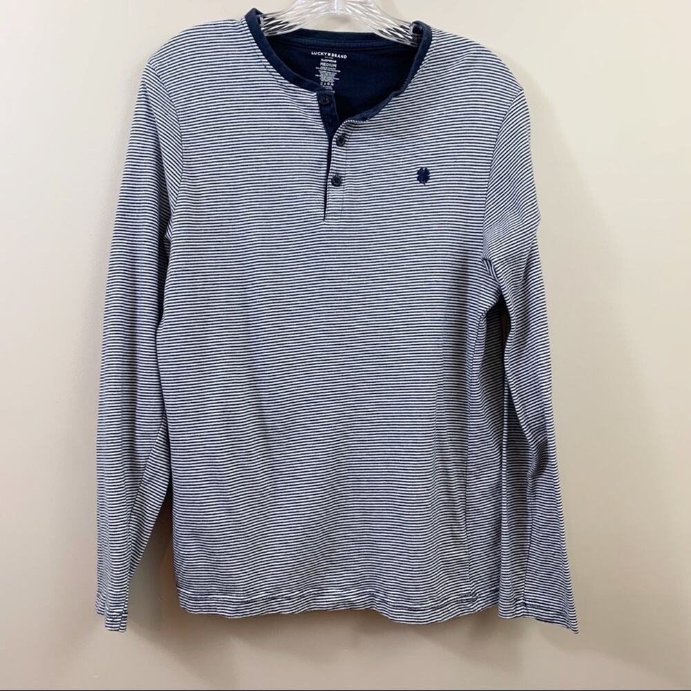 Lucky Brand Striped Navy/White Long Sleeve Sleepwear Top